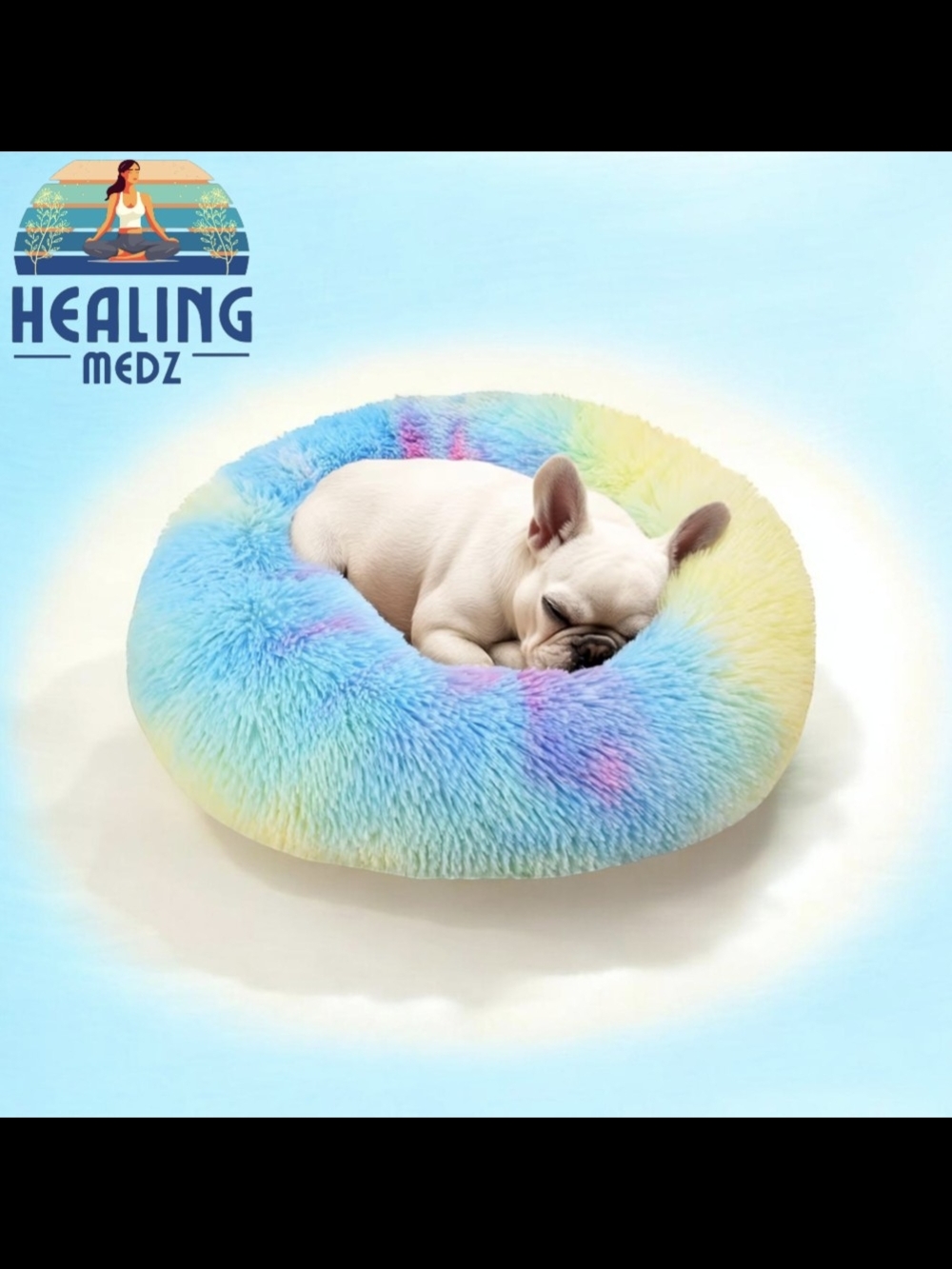 Rainbow Dog & Cat Bed 20in Calming Donut Bed for Puppy and Kitten, 
